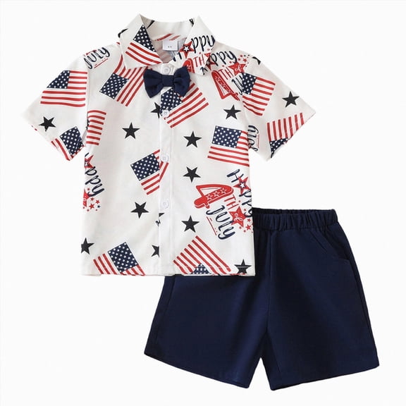 Duqingm Toddler Boy 4th of July Outfit Flag Star Print Button Shirts Elastic Waist Shorts 3T 4T 5T 6T 7T Toddler Summer Clothes Baby Clothes Boys Black,5-6 Years