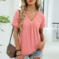 thumbnail image 6 of Staron Summer Casual V-Neck Short Sleeve Blouse for Women Solid Color Fashion Top Loose Comfy Relaxed Vacation Travel Party Shirt, Pink S, 6 of 7