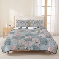 thumbnail image 3 of King Quilt Set 96''x106'', Blue Pink Botanical Lightweight Summer Bedspread Coverlet Set with 2 Pillow Shams, Spring Floral Vintage Breathable All Season Quilt Bedding for Bedroom/Guest Room, 3 of 9