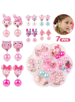 4 Pairs stick on earrings for little girls Clip on Earrings Girls cute  earrings