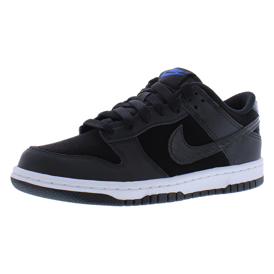 Nike Dunk Low SE Leather GS Boys Shoes Size 7, Color: Black/Black/White/Game Royal