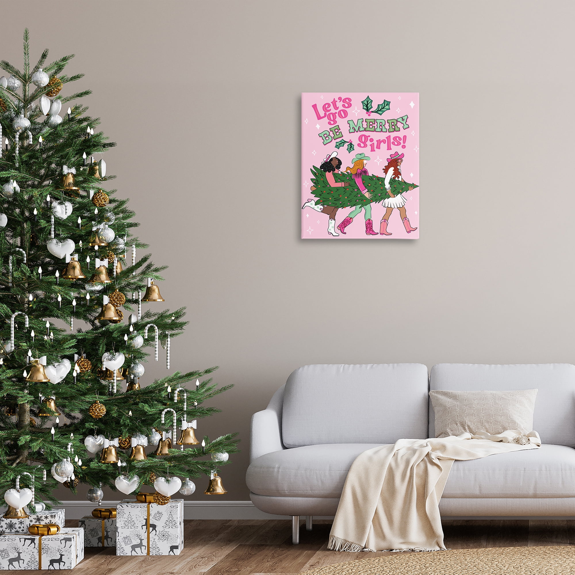 Stupell Industries Be Merry Christmas Cowgirls Holiday Painting Gallery Wrapped Canvas Art Prints Wall Art, 24 x 30