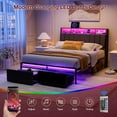 thumbnail image 6 of ARICOEASY Queen Size Bed Frames with Storage Headboard, LED Lights, USB/Type-C Charging Station, Dustproof Drawers, Ergonomic Design, No Box Spring Needed, Dark Grey, 6 of 7