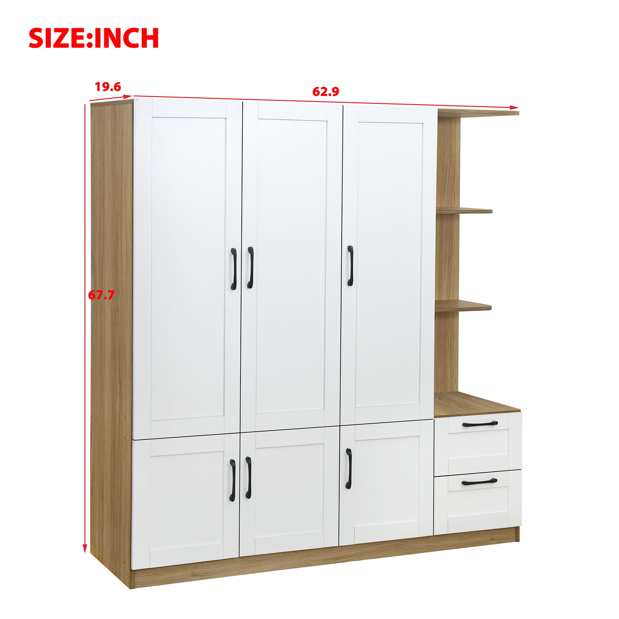 Euroco Modern Wood 3-Door Wardrobe with Drawers and Shelves for Kids Adults, White