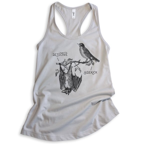 Detective & Sidekick Tank Top, Ladies Racerback Tank Top, Superhero Tank, Detective Tank, Funny Super Hero, Silver Gray, Medium