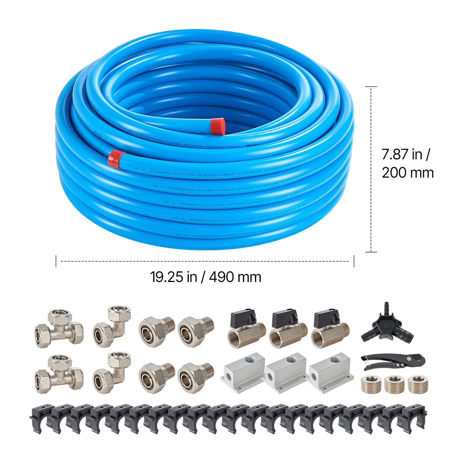 VEVOR Air Compressor Line Kit, 100FT x 3/4", HDPE-Aluminum Compressed Air Piping System, Leak-Proof, Pressure-Resistant & Easy-to-Install, Compressed Air Line Tubing Kit for Garages Workshops, Blue