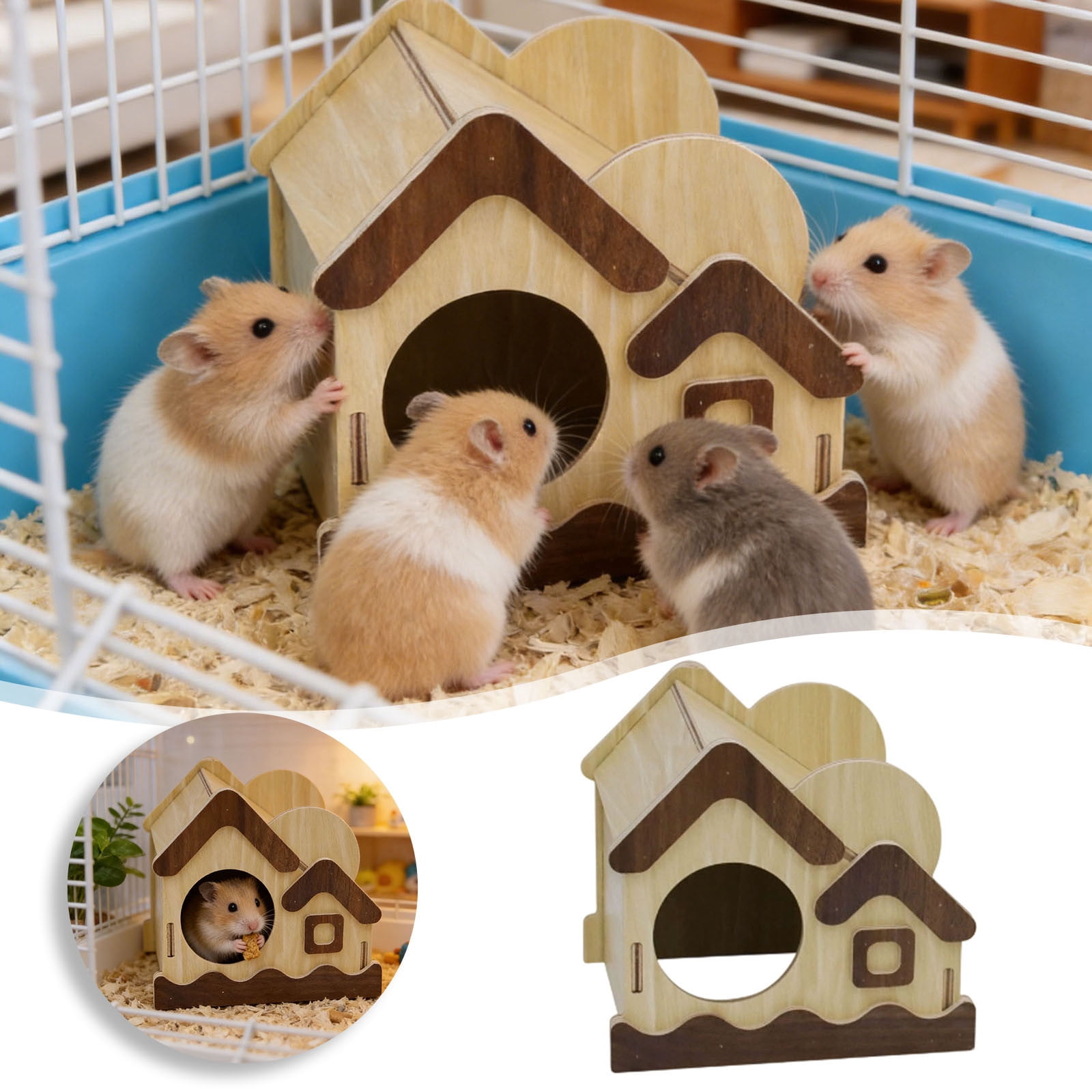 Hamster Habitat Wooden Pet Bed for Small Animals Playful Hideout Sleeping Resting Gerbil Hedgehog Glider Enrichment Toy