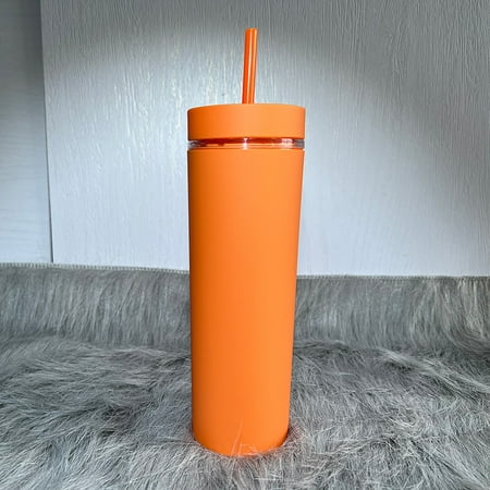 

1pc Double Layer Plastic Cup Frosted Rubber Paint Water Reusable Matte 17OZ Straight Skinny Plastic Tumbler Straight Pastel Colored Cup Frosted Water Bottle Reusable Double Wall Tumbler