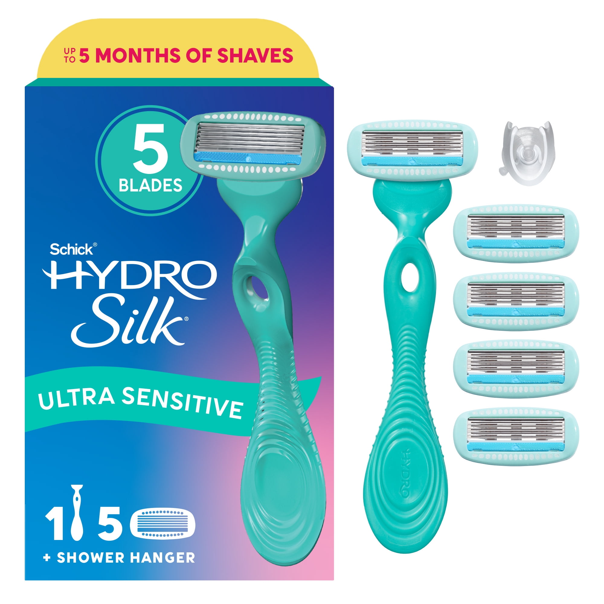 Schick Hydro Silk Ultra Sensitive Skin Women's Razor, 5 Blade Razor, 1 Handle & 5 Refills