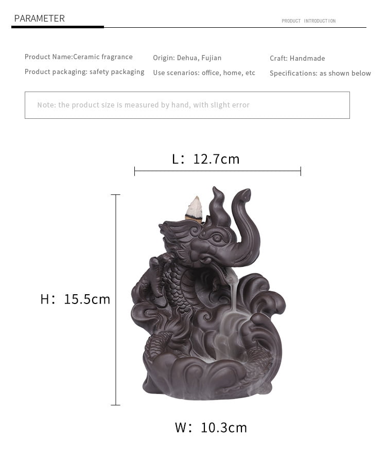 Auspicious Elephant Dragon Backflow Incense Burner Creative High Mountain Flowing Water Incense Holder Burner for Home Teahouse Study Room