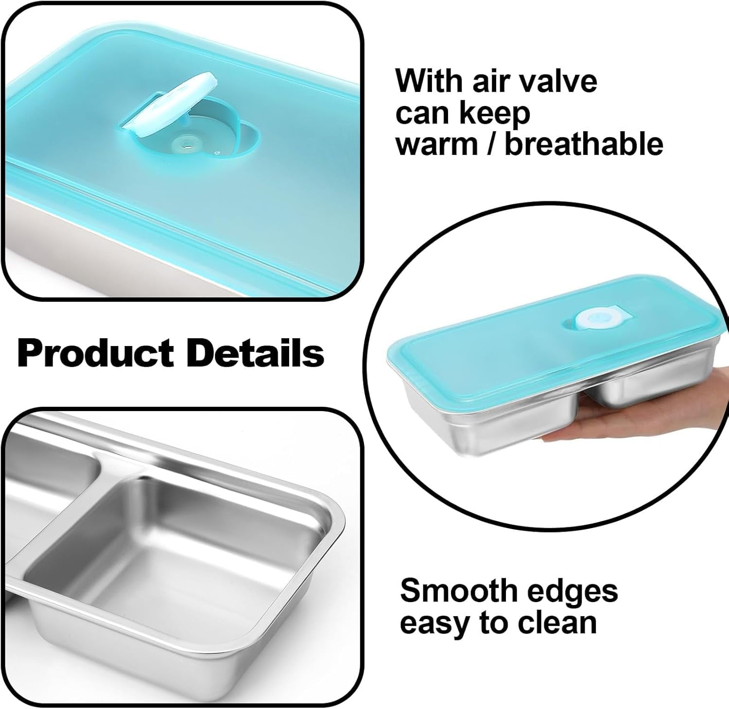 4PCS Reusable Snack Containers with Lids - Stainless Steel Bento Box - Stainless Steel Food Storage Containers - Dishwasher and Suitable for Work and Travel
