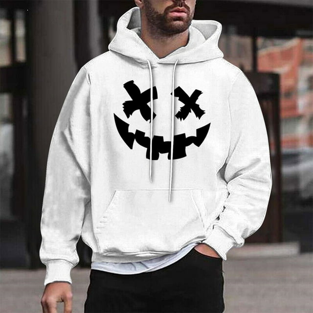 Sudadera con capucha de Halloween para hombre, informal, de moda, con cuello redondo, estampado, manga larga, blusa de poliéster