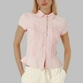 thumbnail image 2 of Blouse Décontractée à Manches Courtes pour Femmes Col Rabattu Couleur Unie Tenue Polyvalente pour Toutes les Saisons, 2 of 4