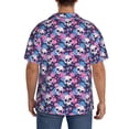 thumbnail image 7 of Balery Skull Flower Blue Men's Casual Button Down Shirt Short Sleeve Textured Summer Cuban Beach Shirts-Small, 7 of 7