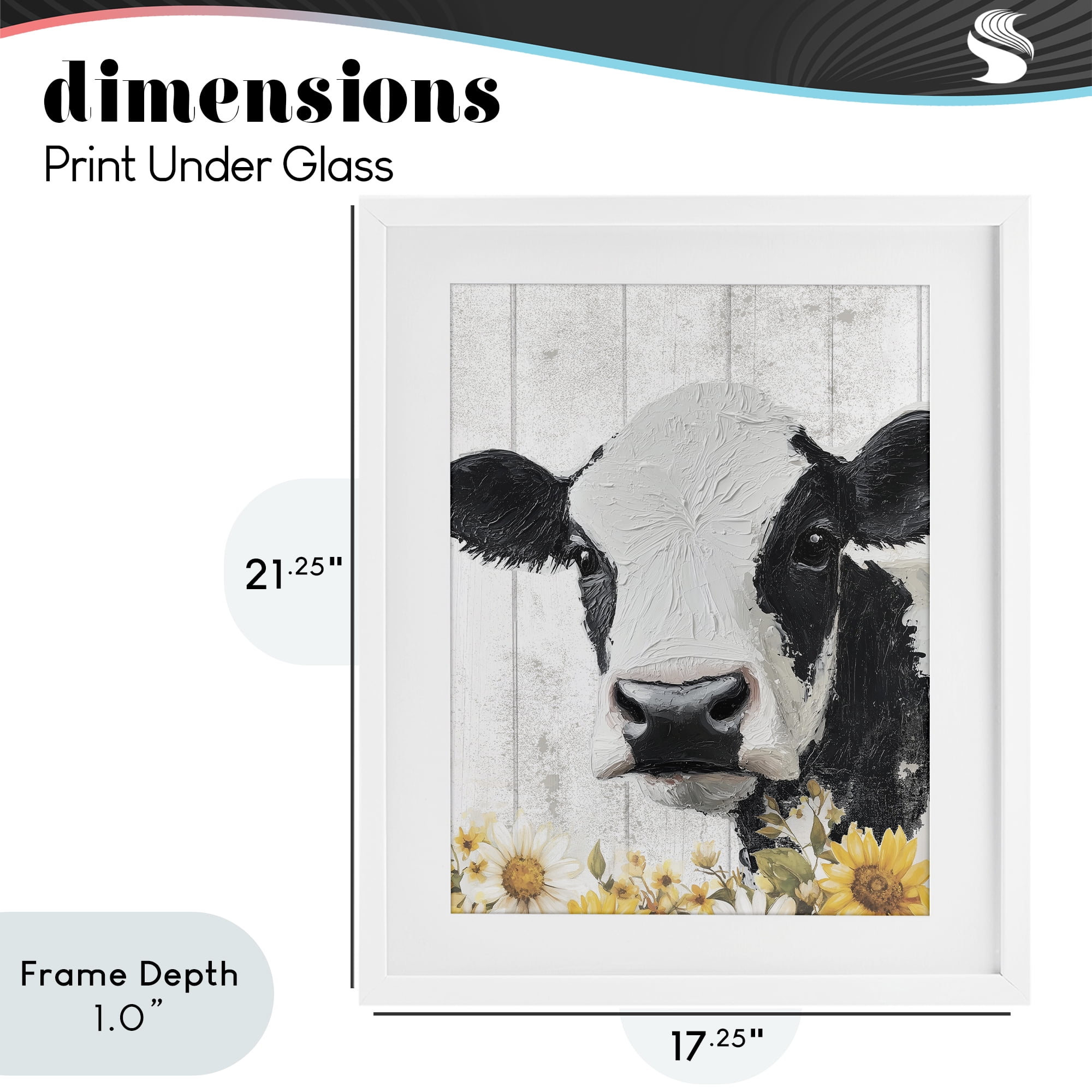 Stupell Industries Cow and Sunflowers White Framed Print Under Glass, design by Christine Simpson Art