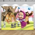 thumbnail image 2 of Fondo de fiesta de Masha y el oso Sakura, fondo para fotografía de cumpleaños de niñas y niños, pancarta de fotos de bosques y casas, póster decorativo, 2 of 4