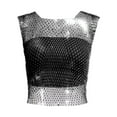 thumbnail image 4 of Women’s Rhinestone Mesh Tank Tops See Through Crop Tee Shirt Blouse, XS, Black, 4 of 5