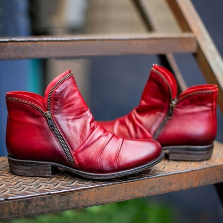 

NECHOLOGY Womens Shoes Boots Solid Retro Colors Zipper Casual Short Women s Boots Shoes Fashion women s Support Boots for Women Red 8