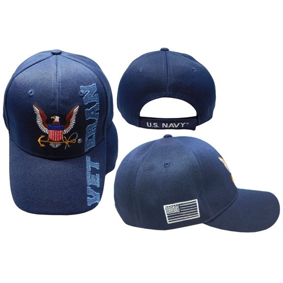 US NAVY VETERAN EAGLE ANCHOR LETTER SHADOW CAP HAT BLUE (LICENSED)