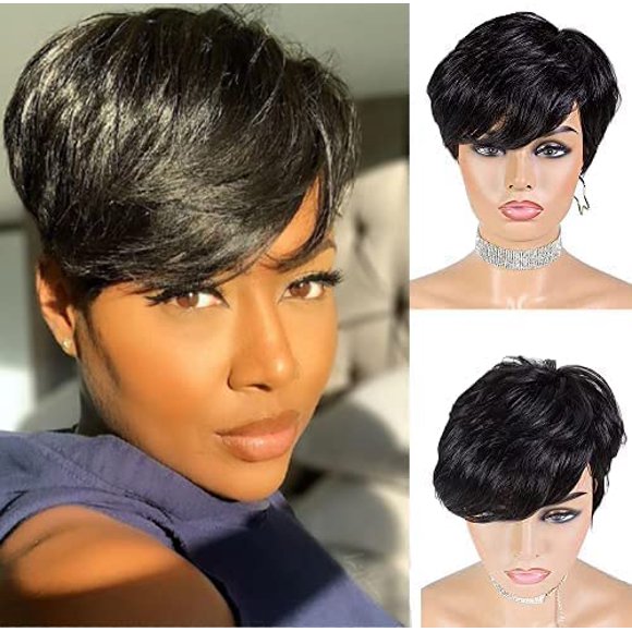 AmPm Honey Ombre Blonde Short Layered Hairstyles for Round Faces Pixie Cut Wig Machine Made short human hair wigs for black women