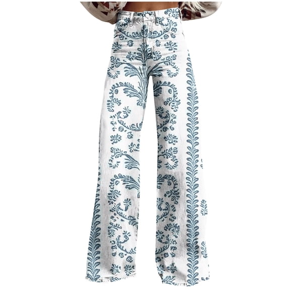 Printed Zipper Button Pockets Pants For Women Casual Fashion Denim Style