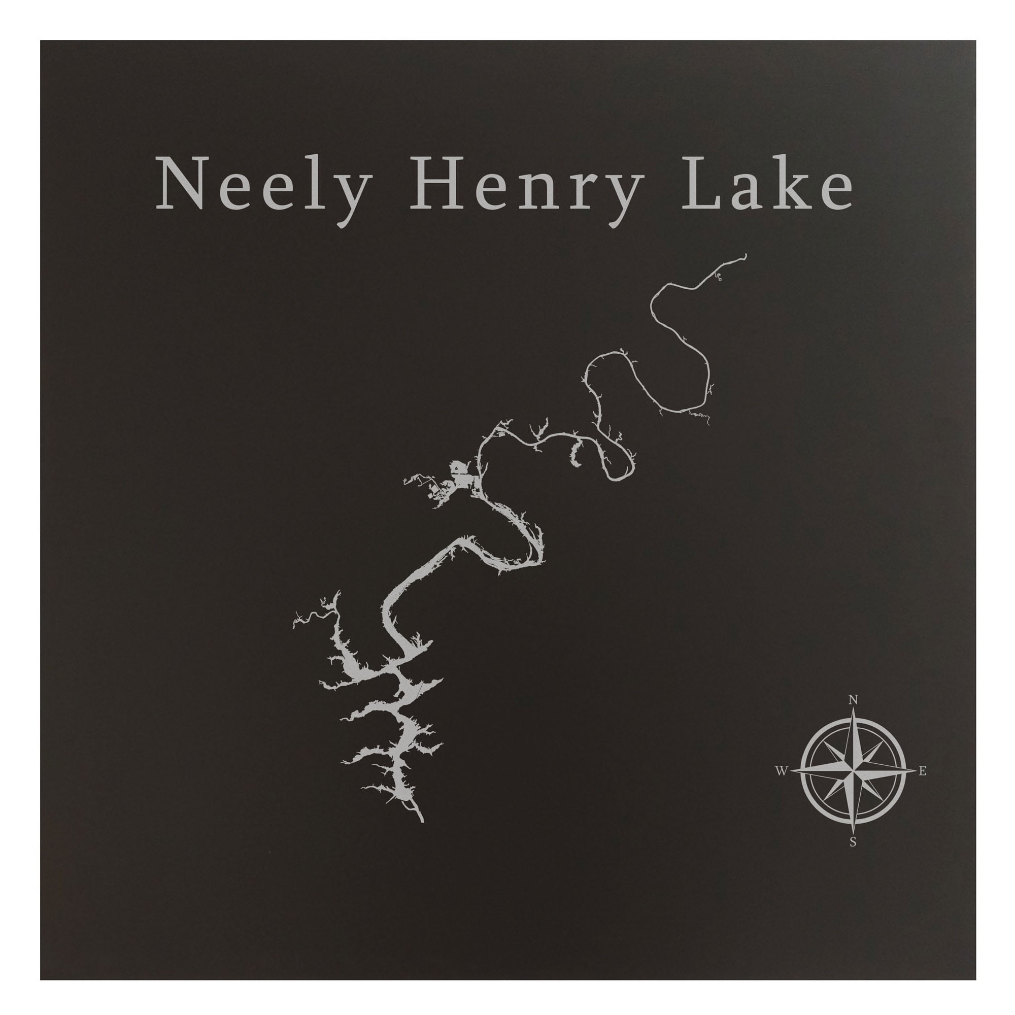 Neely Henry Lake Map 12x12" Black Metal Wall Art Office Decor Gift