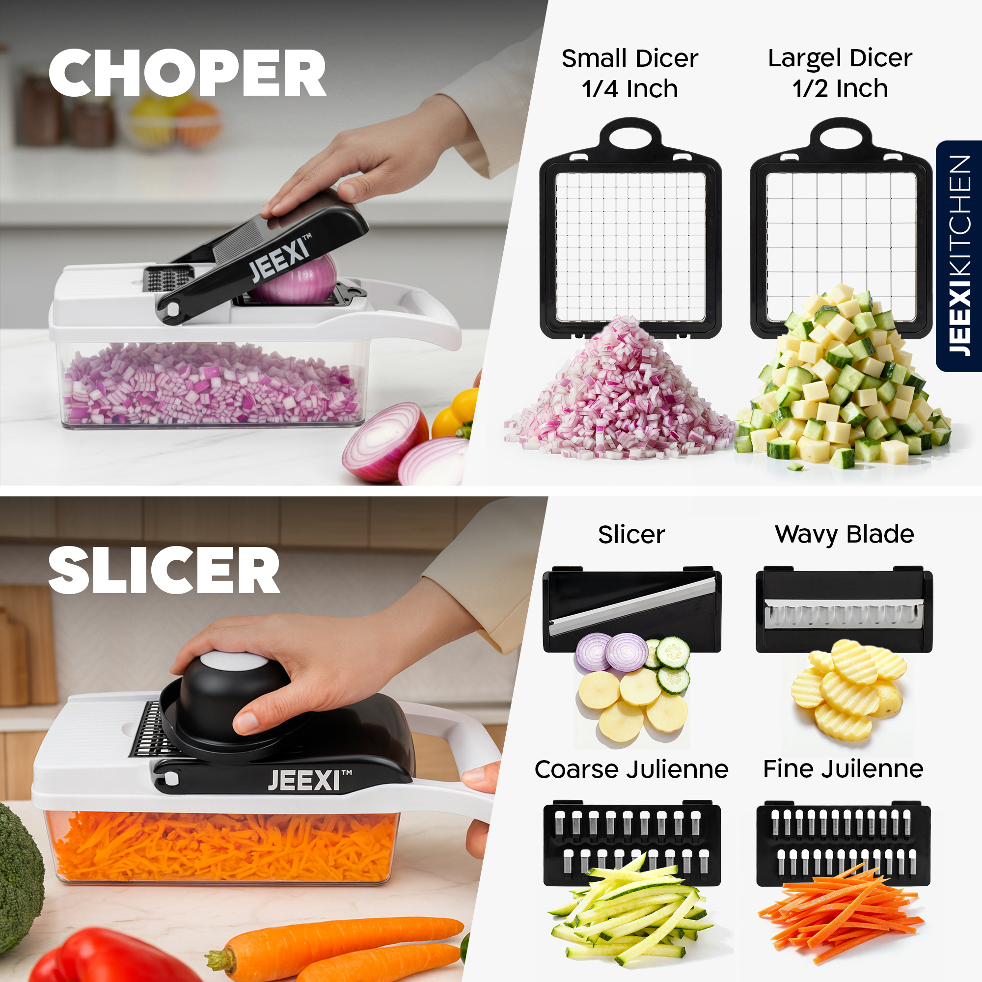 JEEXI Pro Vegetable Chopper, 12-in-1 with 11 Blades photo 8
