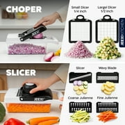 JEEXI Pro Vegetable Chopper, Multi-functional Onion Chopper, Veggie Chopper w/ Stainless Steel Blades, Vegetable Slicer w/ Container, Mandoline Slicer, Dicer, Cutter Ideal for Fruits/Salads
