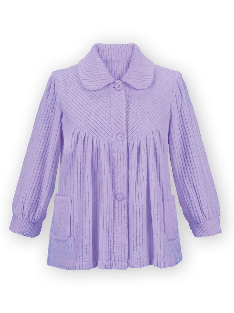 Collections Etc. Soft Fleece Button Down Bed Jacket with Pockets Comfy Flattering Fit Over