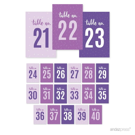 Lavender, Plum, Royal Purple Party, Table Numbers 21-40, 4x6-inch