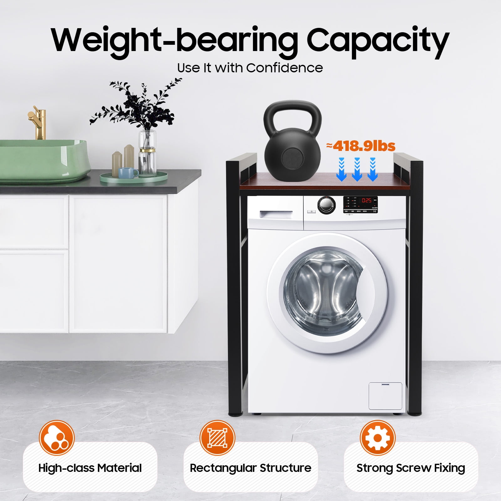 Washer Dryer Stacking Rack Stand, Dryer Storage Shelf with Adjustable Shelves, Space Saver Washer Dryer Storage Shelf, Universal Washer for Bathroom Laundry Room