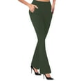 thumbnail image 2 of IDALL Flare Leggings Wide Leg Pants Woman Womens Flare Leggings No Front Seam Flare Yoga Pants with Tummy Control Crossover Leggings With Pockets High Waisted Pants Army Green L, 2 of 5