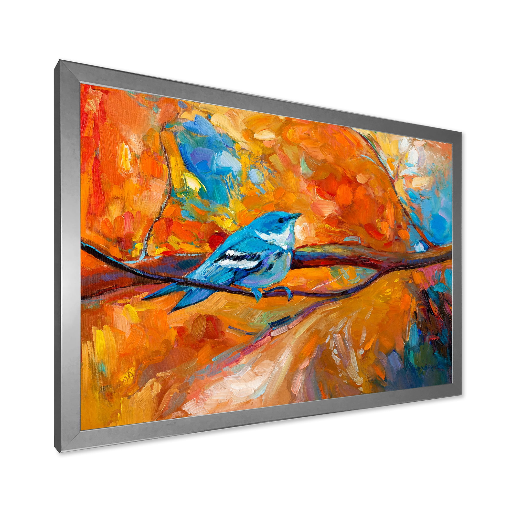 Designart 'Blue Cerulean Warbler Bird Sitting On A Branch' Traditional Framed Art Print