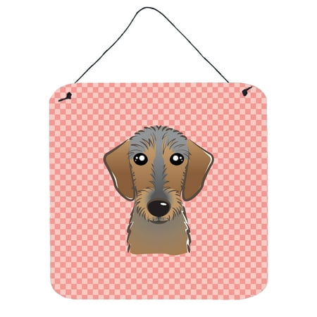 Wirehaired Dachshund - Checkerboard Pink Wirehaired Dachshund Wall or Door Hanging Prints BB1233DS66
