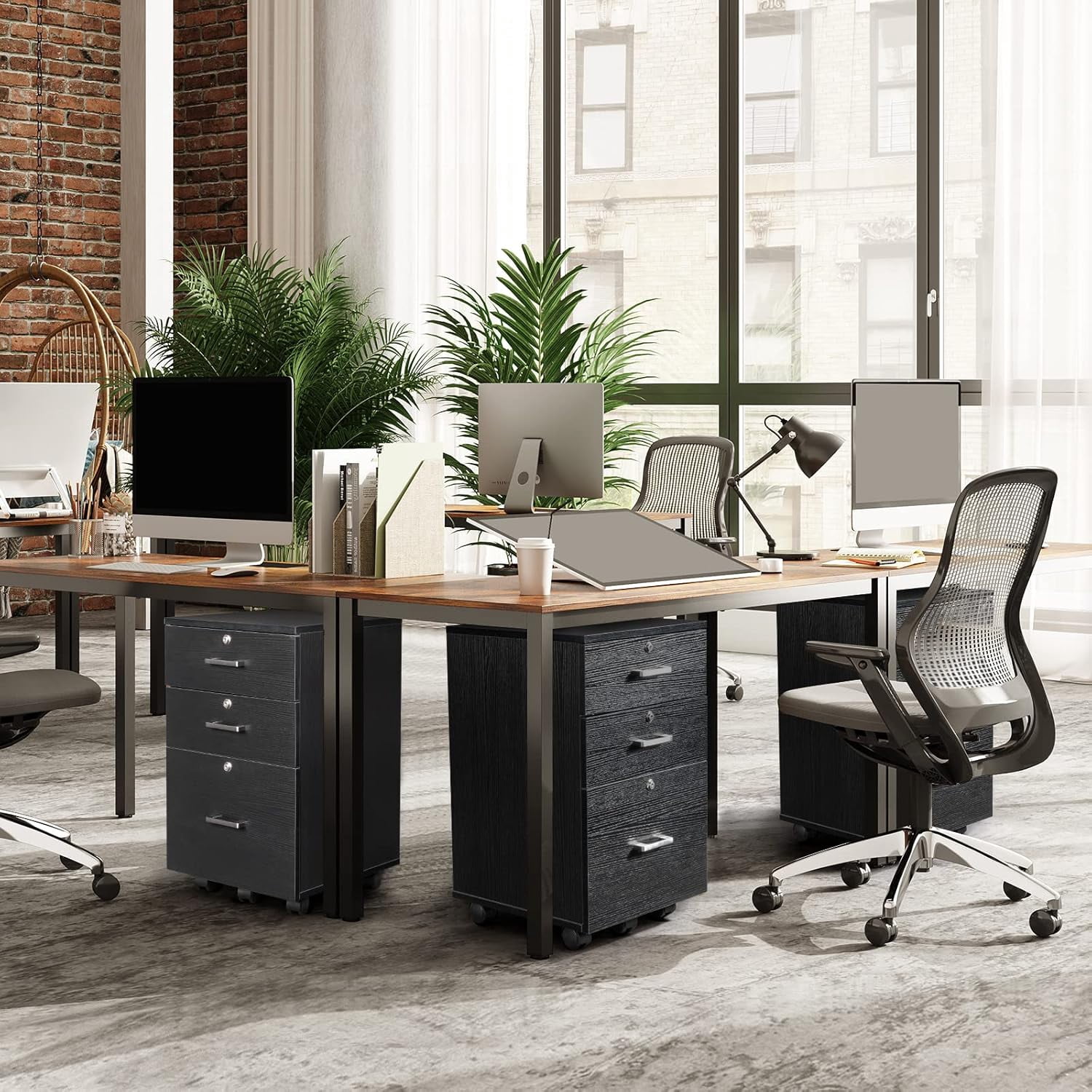 Black Wooden File Cabinet, 3 Drawer Vertical File Cabinets with 3 Lock,Printer Stand Mobile Storage Cabinet,Filing Storage Drawer for Home,Office,Black(15.75" L x 15.75" W x 26.1" H)