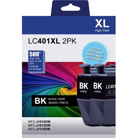 Cartuchos de tinta USEHOTI LC401XL negros (paquete de 2) para Brother