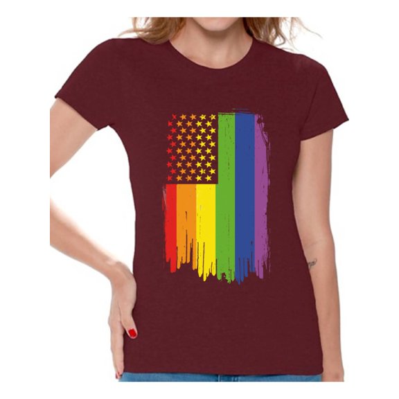 Awkward Styles Rainbow Ladies T Shirt Lesbian Shirt for Women Gay Shirt for Women Gay Shirt Gay Pride T-Shirt Gay Flag Shirts Gay Flag T Shirt Rainbow Gay T Shirt Cute Ladies Tshirt LGBTQ Clothing