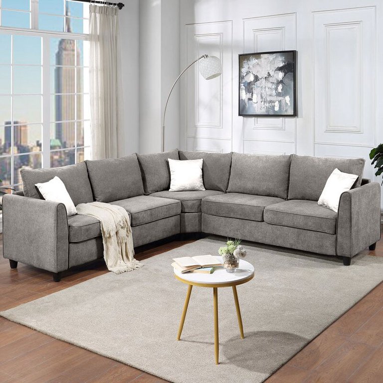 Magic Home Large UShape Grey Upholstered Sectional Sofa