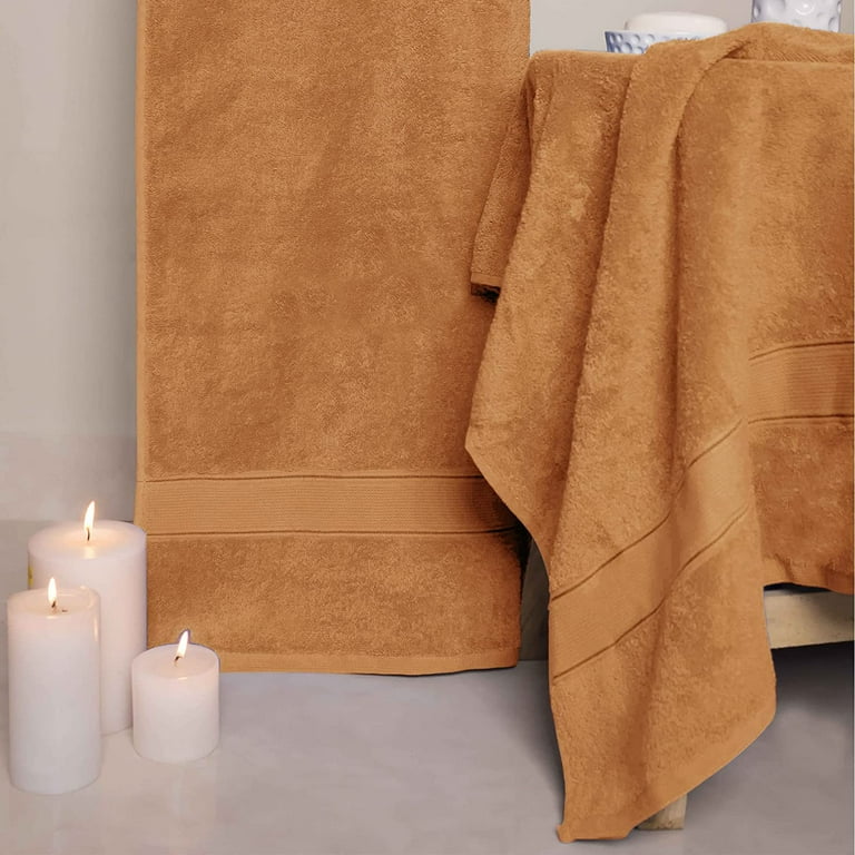 Tens Towels Orange 4 Piece XL Extra Large Bath Towels Set 30 x 60 Inches Premium Cotton Bathroom Towels Plush Quality