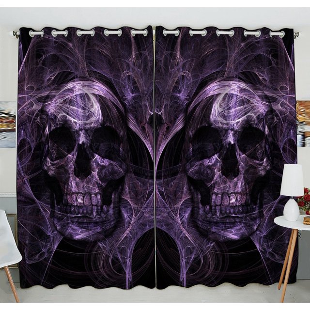 ABPHQTO Cortina de ventana de calavera púrpura, cortina de cocina, cortinas de ventana, panel para sala de estar, dormitorio, tamaño 130x210 cm (dos piezas) ABPHQTO Window-SL77-Two