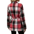 thumbnail image 6 of Women Checkered Shirt Jacket Top Lapel Blouses Long Sleeve Sweatshirt Drawstring Adjustable Jackets Button Down Sweatshirt, 6 of 7