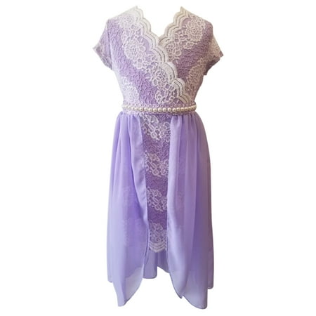 Wedding Dress Cap - Little Girl Cap Sleeve Lace Chiffon Easter Graduation Wedding Flower Girl Dress Lilac 4 JKS 2143 BNY Corner