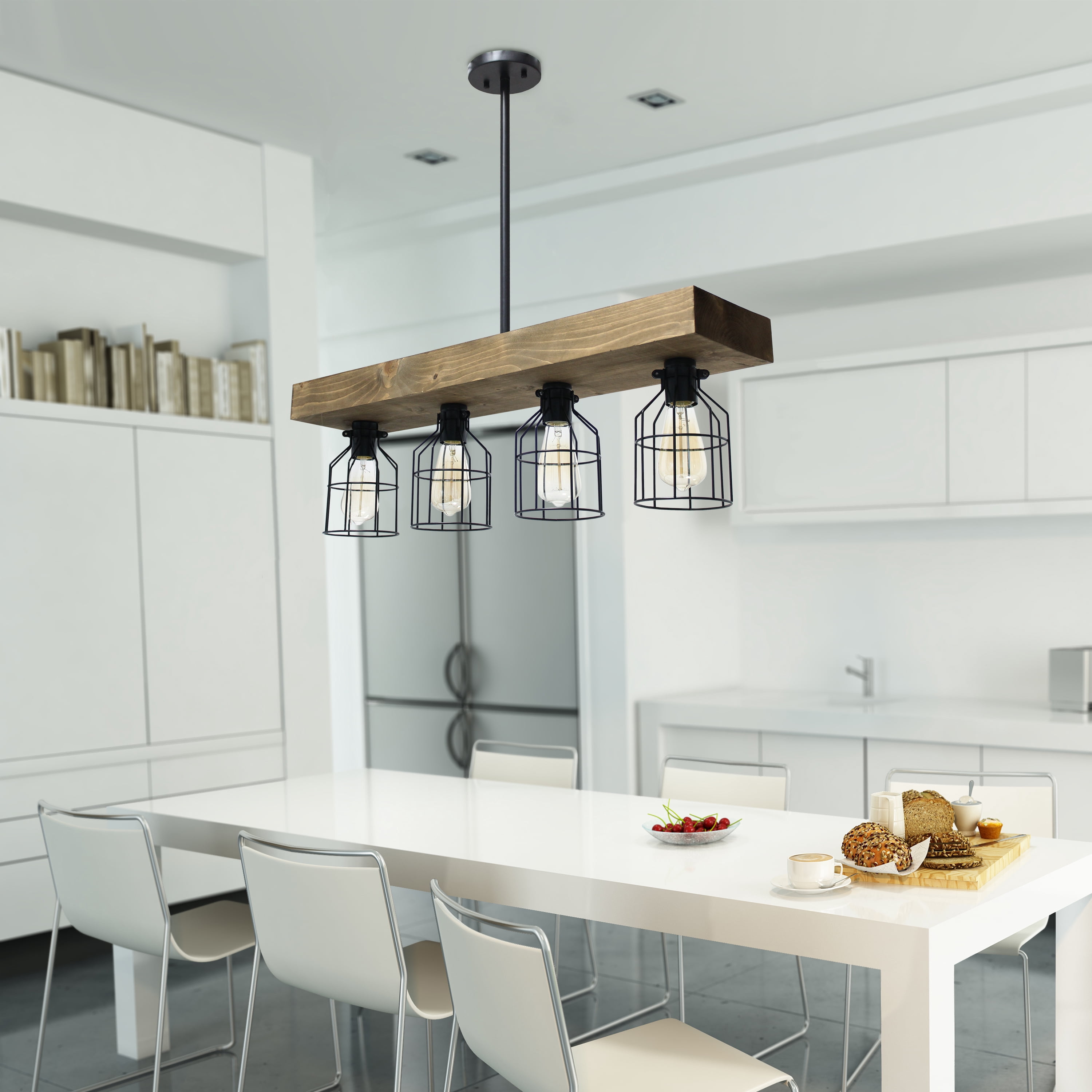 Lalia Home 32" Farmhouse 4-Light Beam Pendant, Restored Wood Brown