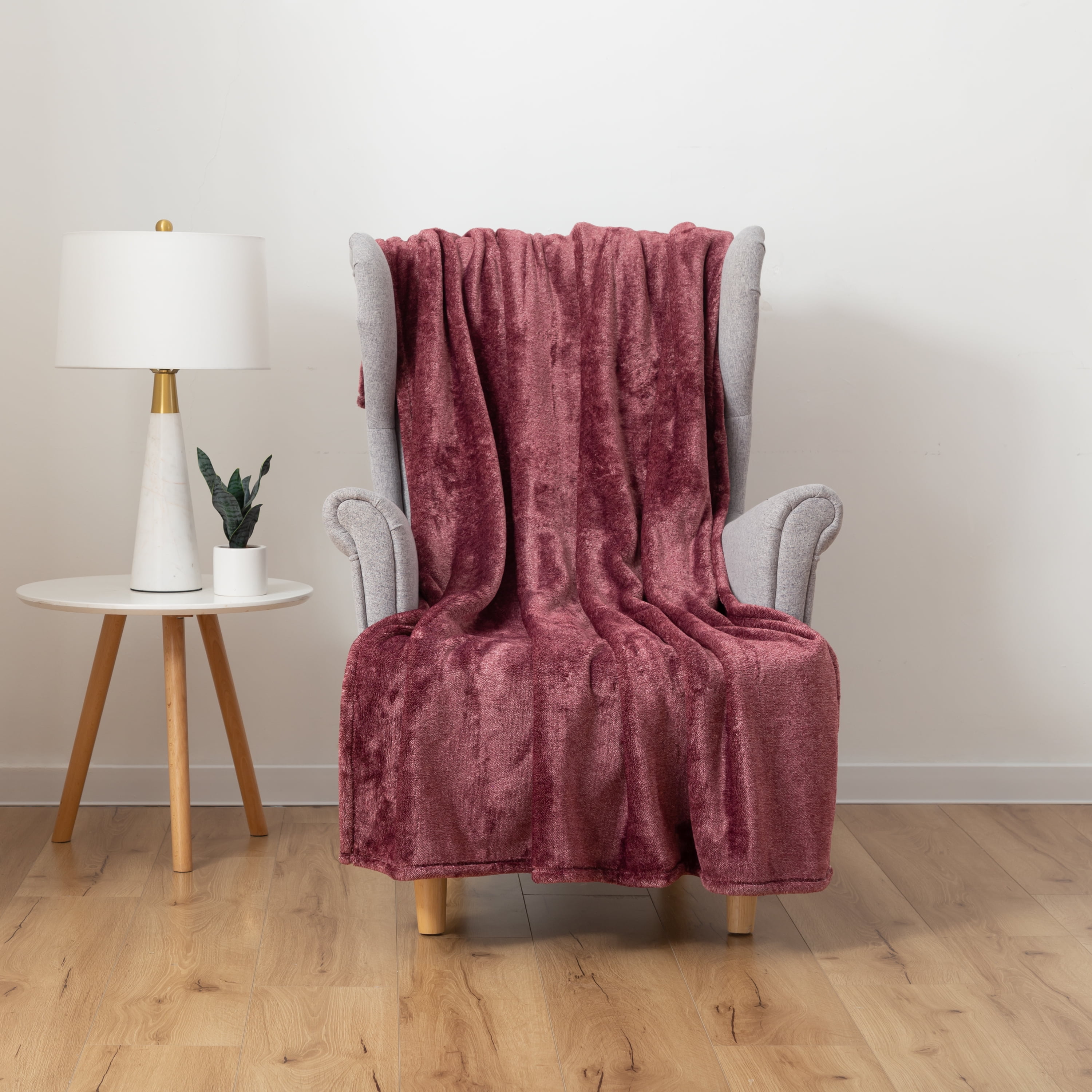 EcoThread Soft Plush Heathered Oversized Couch Throw Blanket, Wine