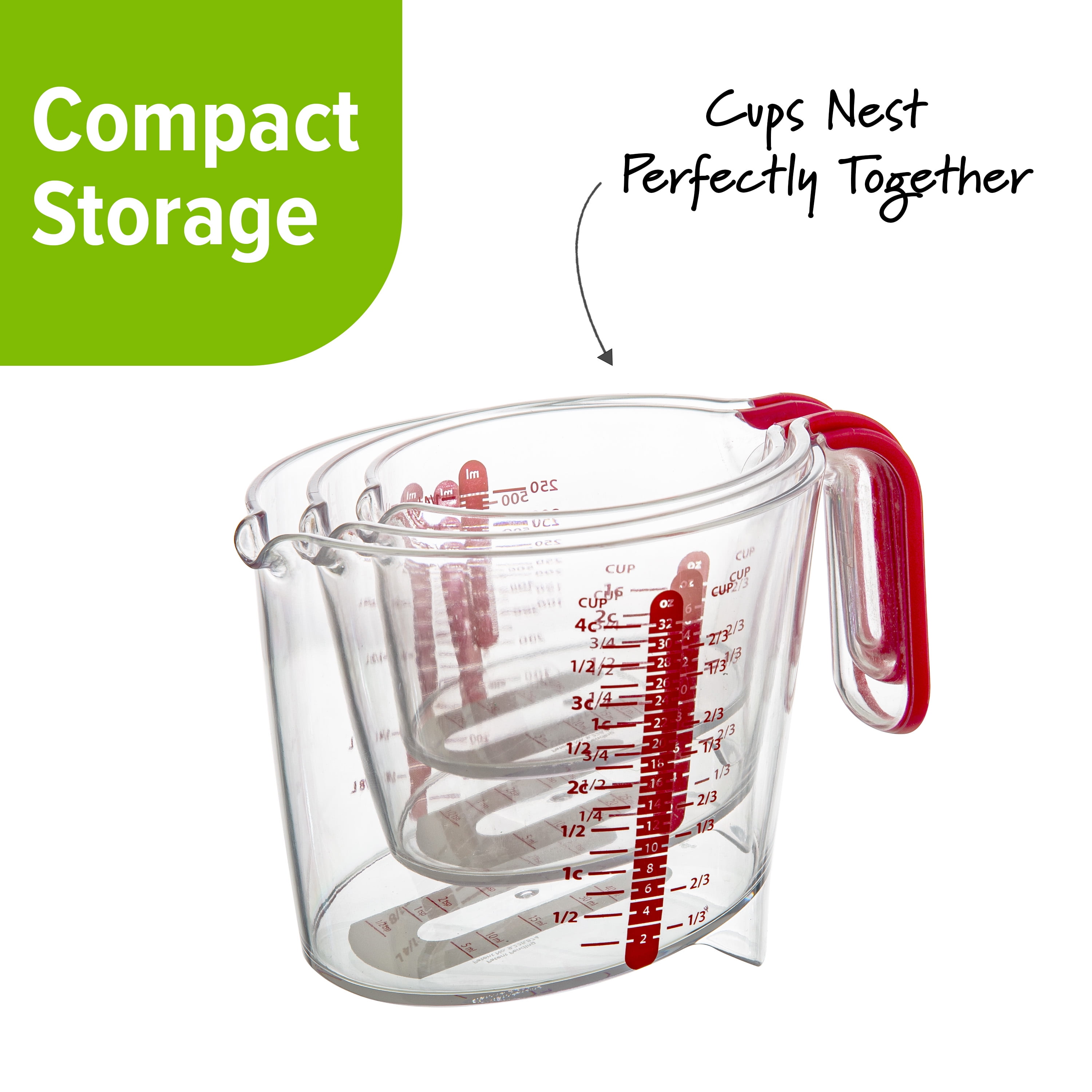 NPYPQ 3-Piece Plastic Measuring Cup Set | Liquid Measurements Cups |  Measure cups Stackable Design