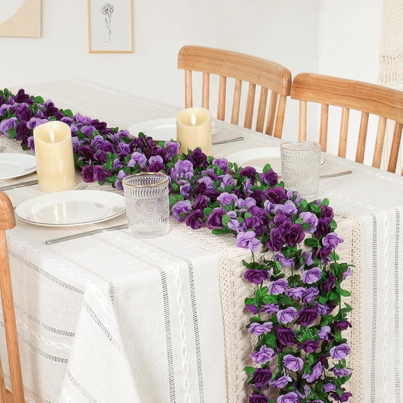 5 Pcs Fake Rose Vine Garland,40 ft Artificial Hanging Rose Ivy,Fake Flower Vines,Rose Hanging Garland,Purple Rose Garland for Wedding Garden Table Valentine's Day Backdrop Wall Arch Decor(8ft/Pc)