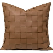 Brown Faux Leather Woven Pillow Cover – 18×18 Inch Modern Cushion Case with Textured Basket Weave Design – Decorative Square Pillow Cover for Sofa Couch Bedroom, Cover Only