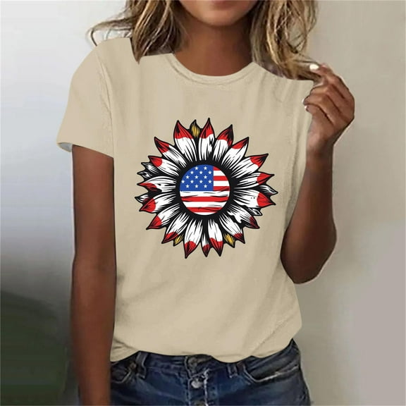 Cavosen USA Flag Shirts for Women Petite Patriotic Short Sleeve Crew Neck Tops American Flag Print T Shirts Lady XL Independence Day Casual Tops Funny 4th of July Tunic Tees 2025 Patriotic Clothes