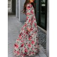 thumbnail image 2 of Dearlove Women's Prom Dresses Floral Print V Neck Long Sleeve Bridesmaid Evening Maxi Dress Gray XL, 2 of 5