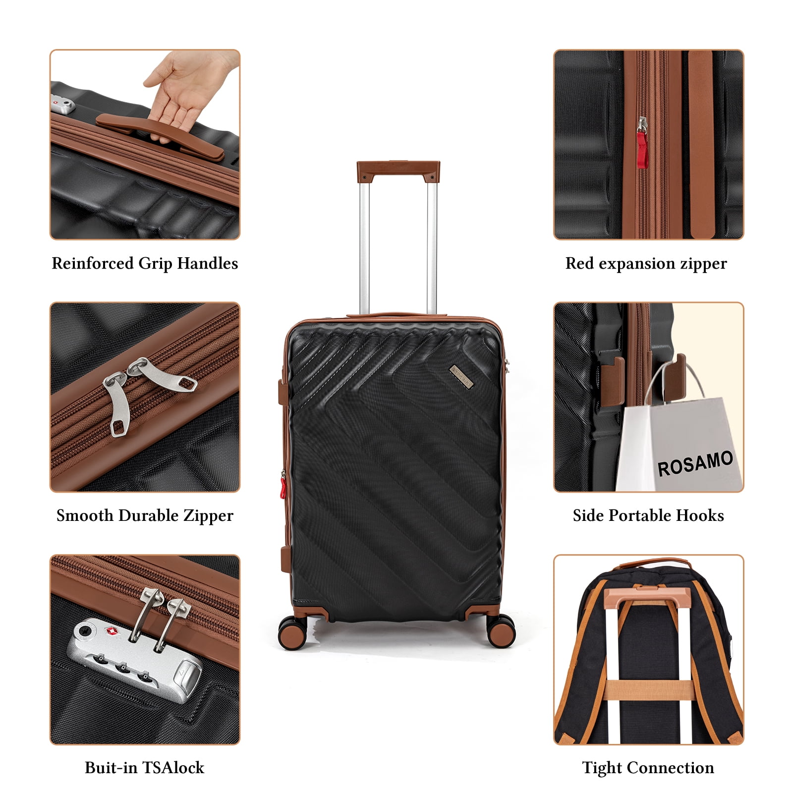 Rosamo 5 Piece 20/24/28 Inch Hardside Luggage Set, Expandable Suitcase with Spinner Wheels & TSA Lock, Carry on Luggage Set with Travel Bags
